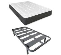 DUÉRMETE ONLINE Lit Complet avec Matelas viscoélastique Bio Nature + sommier renforcé 40 x 30 mm avec 6 Pieds métalliques filetés, Acier allié, Gris, 105 x 190