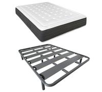 DUÉRMETE ONLINE Lit Complet avec Matelas viscoélastique Bio Nature + sommier renforcé 40 x 30 mm avec 6 Pieds métalliques filetés, Acier allié, Gris, 135 x 190