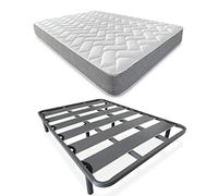 DUÉRMETE ONLINE Lit Complet avec Matelas viscoélastique réversible (Face Hiver/été) + sommier renforcé 40 x 30 mm avec 4 Pieds métalliques filetés, Acier allié, Gris, 90 x 190