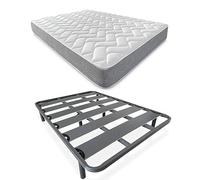 DUÉRMETE ONLINE - Lit Complet avec Matelas viscoélastique réversible (Visage Hiver/été) + sommier renforcé 40 x 30 mm avec 6 Pieds métalliques filetés, 135 x 190