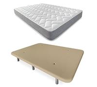 DUÉRMETE ONLINE - Lit Complet avec Matelas Viscotec Réversible + Base Rembourrée Renforcée Beige avec 6 Pieds Métalliques Filetés 150 x 190