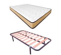 DUÉRMETE ONLINE Literie complète avec Matelas viscoélastique réversible (Face Hiver/été) + sommier Basic avec Pieds Pinces, Acier allié, Gris, 90 x 190 cm