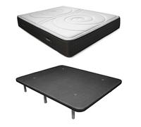 Duérmete Online Pack Économique Lit Complet Matelas Viscoélastique Visco Duo Réversible + Base tapissée 3D Renforcée, 5 Barres de Renfort et vannes d'aération à 6 Pieds, Gris, 135 x 180