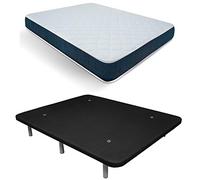 Duérmete Online Pack économique Matelas viscoélastique réversible + Base tapissée 3D renforcée 5 Barres de Renfort et valves de Ventilation avec 6 Pieds Noir 80 x 200 cm
