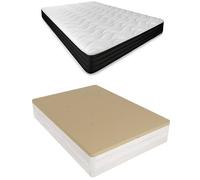 DUÉRMETE ONLINE Pack Matelas viscoélastique Pocket Visco + Oreiller/s + sommier Rabattable Grande capacité, Bois, Gris (Gris Polar), 135 x 190 cm