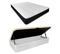 DUÉRMETE ONLINE Pack Matelas viscoélastique Pocket Visco + sommier Rabattable Grande capacité avec Ouverture latérale, Bois, Gris Polaire, 105 x 190 cm