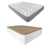 DUÉRMETE ONLINE Pack Matelas viscoélastique Viscotec avec sommier en Bois Rabattable Grande capacité Blanc 90 x 190 cm