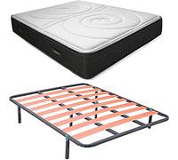 DUÉRMETE ONLINE Parure avec Matelas viscoélastique Duo réversible 25 cm de Hauteur | Face Hiver/été + sommier Basic + Ensemble de Pieds, lit Complet, 105 x 190 cm