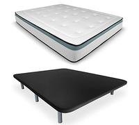 DUÉRMETE ONLINE TAPIECO3DBIOMAXNEGRA004 Base tapissée 3D renforcée Anti-Bruit avec 5 Barres de Renfort + Matelas viscoélastique Bio Max + 6 Pieds métalliques filetés de 27 cm, 150 x 190, Noir