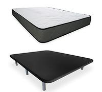DUÉRMETE ONLINE TAPIECO3DELDANEGRA004 Base tapissée 3D renforcée Anti-Bruit avec 5 Barres de Renfort + Matelas viscoélastique Elda réversible + 6 Pieds métalliques filetés de 27 cm Noir 150 x 190 cm