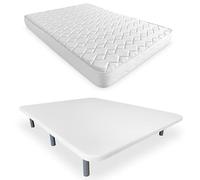 Duérmete Online TAPIECO3DSENABLANCA003 Base tapissée 3D renforcée anti-bruit avec 5 barres de renfort + matelas viscoélastique Sena réversible + 6 pieds métalliques filetés de 27 cm Blanc 135 x 190 cm