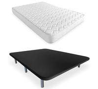 DUÉRMETE ONLINE TAPIECO3DSENANEGRA002 Base tapissée 3D renforcée Anti-Bruit avec 5 Barres de Renfort + Matelas viscoélastique Sena réversible + 6 Pieds métalliques filetés de 27 cm (105 x 190, Noir)