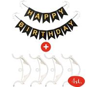 Duerté - 4 pinces à guirlande + Happy Birthday - Système de suspension de guirlande - Décoration d'anniversaire - Pinces à coin - 6 pièces