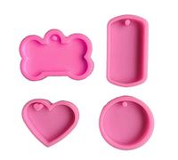 DUESI Lot de 4 moules en résine époxy à suspendre pour animaux de compagnie - Os de chien - Cœur rond ovale - Porte-clés en silicone - Pour loisirs créatifs, bijoux, pendentifs