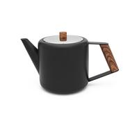 Bredemeijer Théière à double paroi en acier inoxydable noir 1,1 L et poignée en bois