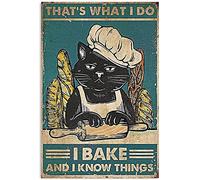 Duetom Poster humoristique en aluminium avec chat noir « That's What I Do I Bake and I Know Things » - Décoration murale en métal - 20,3 x 30,5 cm