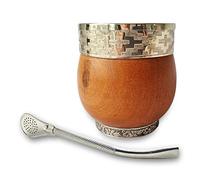 DUEVOLO Gourde Yerba Mate (tasse matée) - Maté uruguayen - Comprend une bombilla en acier inoxydable - Mate Imperial - Mate Cup et Bombilla - Wood Mate (Guarda Pampa)