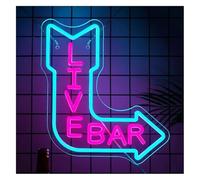 DUEYUU lumière au néon Enseigne lumineuse Live BAR pour décoration murale, idéale pour les fêtes, pubs, bars et la maison (27 x 43 cm)
