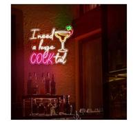 DUEYUU lumière au néon « J’ai besoin d’un énorme cocktail », enseigne lumineuse humoristique pour adultes, bar, 63 cm x 71(D)