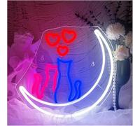DUEYUU lumière au néon Néon signe Signe Lune Amour Chat, Pour Chambre À Coucher, Bar, Fête, Café, Pour La Saint-valentin
