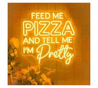 DUEYUU lumière au néon Nourrissez-moi de la pizza et dites-moi que je suis jolie pour enseigne au néon LED à intensité variable pour alimentation pour USB(Jaune)