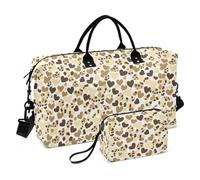 Duffel Bag Carry On Personal Item Bag with Toiletry for Business Trips Foldable Happy Valentine Cartoon Brown Leopard Heart