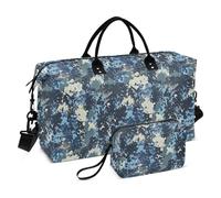 Duffel Bag Carry On Personal Item Bag with Toiletry for Travel Foldable Army Forestland Blue Camouflage