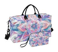 Duffel Bag Carry On Personal Item Bag with Toiletry for Yoga Grande Capacité Style Boho Flower Floral Mystery Purple