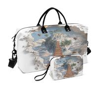 Duffel Bags Sac de w nd avec sangle réglable pour trekking, pont en bois 3D, montgolfière