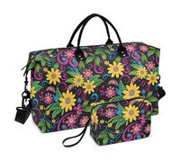 Duffel Bags Sac fourre-tout avec trousse de toilette pour voyage Grande capacité, Marguerite vintage noire