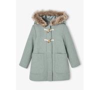 Duffle-coat à capuche fille drap de laine vert de gris 3A
