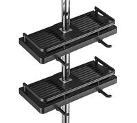 DUFU Étagère de Douche Sans Percage Tablette de Douche pour Poteau avec Support de Pommeau,Étagère de Rangement de Salle de Bain Pour Shampooing Savon,et 2 Crochets pour Barre de Douche de 21 à 25mm