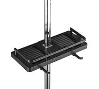 DUFU Étagère de Douche sans Percage Tablette de Douche pour Poteau avec Support de Pommeau,Étagère de Rangement de Salle de Bain pour Shampooing Savon,et 2 Crochets pour Barre de Douche de 21 à 25mm