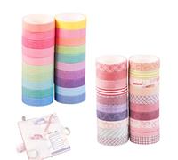DUGEGAYL Washi Tape Set，Lot de 40 rouleaux de Washi Tape 20 rouleaux de série couleurs Macaron 20 rouleaux de série bordure, 1 cm x 2 m, pour Adultes, Scrapbooking, Bricolage et Bullet Journals