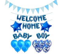 DUGEGAYL “WELCOME HOME BABY BOY” Lettres Ballons, Banner Star Foil Balloons, Latex Paillettes en Bleu Bienvenue à la Maison pour Fille de Naissance