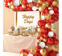 DUGEHO 107 pièces Kit Rouge Or BlancGuirlande de Ballon Ballons Latex,Confettis Ballons Utilisé Décoration pour Mariage Fête Anniversaire Soirée Baptême