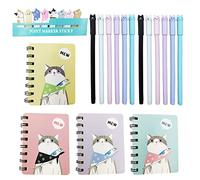 DUGYIRS 12 Pièces Chat Créatif Stylos Gel avec 4 Pièces Petits Carnets et 1 Chat Note Collante pour Amoureux des Chats Domicile Bureau L'école Cadeau Femme Enfant