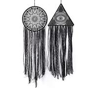 DUGYIRS 2 Pièces Noir Attrape Rêves au Crochet Fait à La Main Dentelle Conception d'oeil Maléfique Attrape Rêves Décorations Murales Gothiques Suspendues pour La Maison Ornement Cadeau de Fête