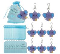 DUGYIRS 30 Sets Porte-clés,Baby Shower Cadeau Invité,Y compris Porte-clés Animaux,Sacs en Organza et Étiquettes de Remerciement pour Garçons,Filles,Anniversaire,Fournitures de Fête(Éléphant)