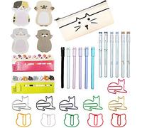 DUGYIRS 433 Pièces Chat Ensemble de Papeterie 360 Feuilles Notes Autocollantes de Chat Mignon 60 Pièces Chat Trombones 12 Pièces Stylos à Encre Gel pour Le Bureau Cadeaux D'amant de Chat D'école