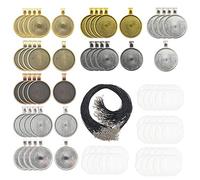 DUGYIRS Plateaux à Pendentif Rond Lunette Vide Plateaux Suspendus Verre Carreaux de Dôme Cabochon Ciré Collier Cordon pour Bijoux Photo Pendentif Artisanat Fabrication