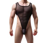 DUHENWU Body pour homme - Transparent - Effet mouillé - Lingerie érotique - Maillot de corps une pièce - Sans manches - Active Wrestling - Lingerie Sissy - Combinaison une pièce - Noir, O Noir., XL