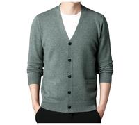 DUHENWU Cardigan pour homme - Col en V - Manches longues - Chaud - Veste de loisirs légère et respirante - Manteau d'affaires - Gentleman - Tricot - Gilet automne hiver, vert, L