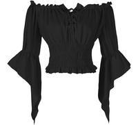 DUHENWU Chemisier traditionnel Renaissance pour femme, style médiéval, épaules dénudées, à volants, corset, à manches courtes, haut viking, vintage, gothique, costume de pirate, bohème, steampunk, V2