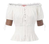 DUHENWU Chemisier traditionnel Renaissance pour femme, style médiéval, épaules dénudées, à volants, corset, à manches courtes, haut viking, vintage, gothique, costume de pirate, bohème, steampunk, O