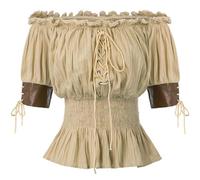 DUHENWU Chemisier traditionnel Renaissance pour femme, style médiéval, épaules dénudées, à volants, corset, à manches courtes, haut viking, vintage, gothique, costume de pirate, bohème, steampunk, O