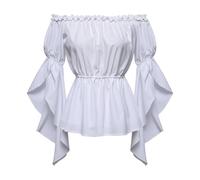 DUHENWU Chemisier traditionnel Renaissance pour femme, style médiéval, épaules dénudées, à volants, corset, à manches courtes, haut viking, vintage, gothique, costume de pirate, bohème, steampunk, M