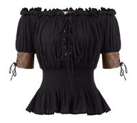 DUHENWU Chemisier traditionnel Renaissance pour femme, style médiéval, épaules dénudées, à volants, corset, à manches courtes, haut viking, vintage, gothique, costume de pirate, bohème, steampunk, O