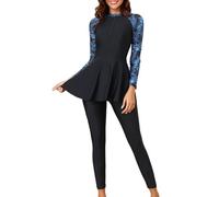 DUHENWU Combinaison de surf pour femme imprimée à manches longues en néoprène - Fermeture éclair avant - Combinaison de plongée - Ventre - Maillot de bain une pièce - Musulman - Combinaison de plongée