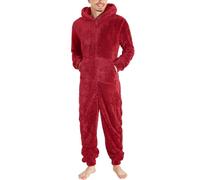 DUHENWU Combinaison d'hiver chaude pour homme - Pyjama en polaire Teddy - Une pièce - Douce et douillette - Longue couleur unie - Avec capuche - Survêtement en peluche, P rouge., 4XL